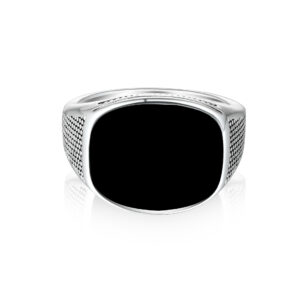 Sterling Silver Black Square Men's Ring Drop Glue Drip Glaze S925 Silver Ring