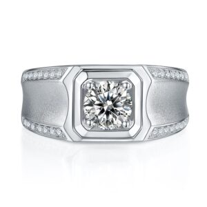 New 925 Sterling Silver Men's Ring Row Diamond Wide Face 1 Carat D Moissanite Diamond Ring with Certificate
