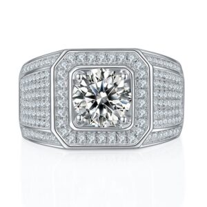S925 sterling silver micro-set 2 carat moissanite men's ring, trendy brand handsome hip hop men's wedding ring, pure silver ring