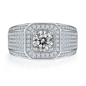 European and American 925 sterling silver men's rings high-end trend hip hop one-carat D color moissanite diamond ring