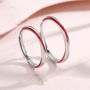 S925 sterling silver enamel red line couple mouth Mobius ring