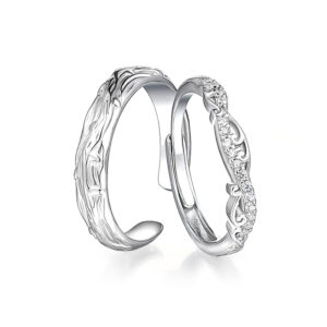 Pure silver live mouth couple ring S925 sterling silver open couple ring