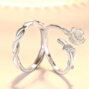 S925 sterling silver open camellia couple ring flower couple ring