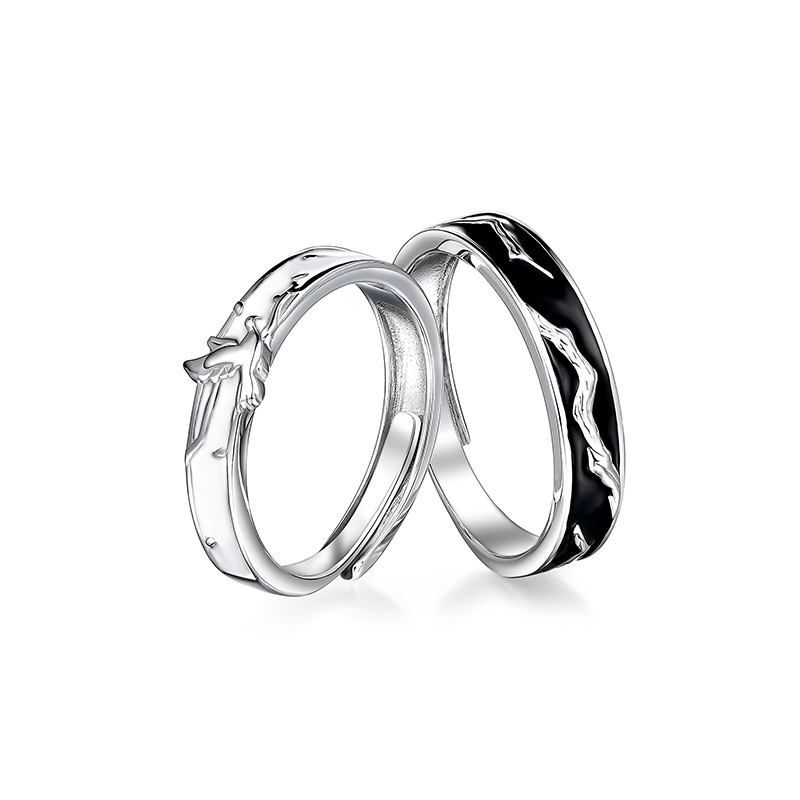 S925 sterling silver enamel open couple ring winged bird pair ring