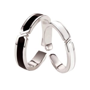 Adjusted black and white Japanese couple ring S925 sterling silver ring