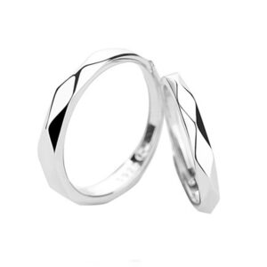 Couple Ring Black & White S925 Sterling Silver Glossy Face Sparkling Ring