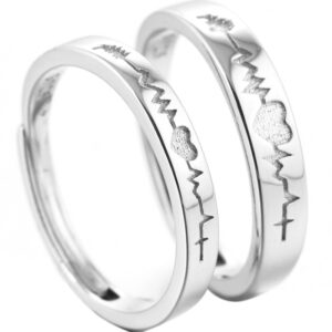 S925 Silver Ring Heartbeat Couple Rings Opening Adjustable