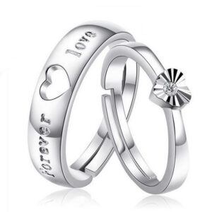 S925 sterling silver open letter couple ring heart shape ring