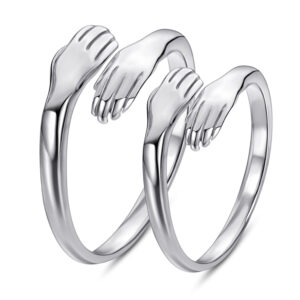 Open Ring Couple 925 Sterling Silver Silver Hands Hug Ring