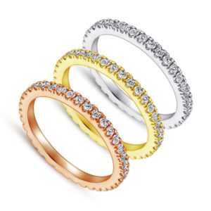 S925 Silver Ring 18K Rose Gold Micro Inlaid Zircon Row Ring