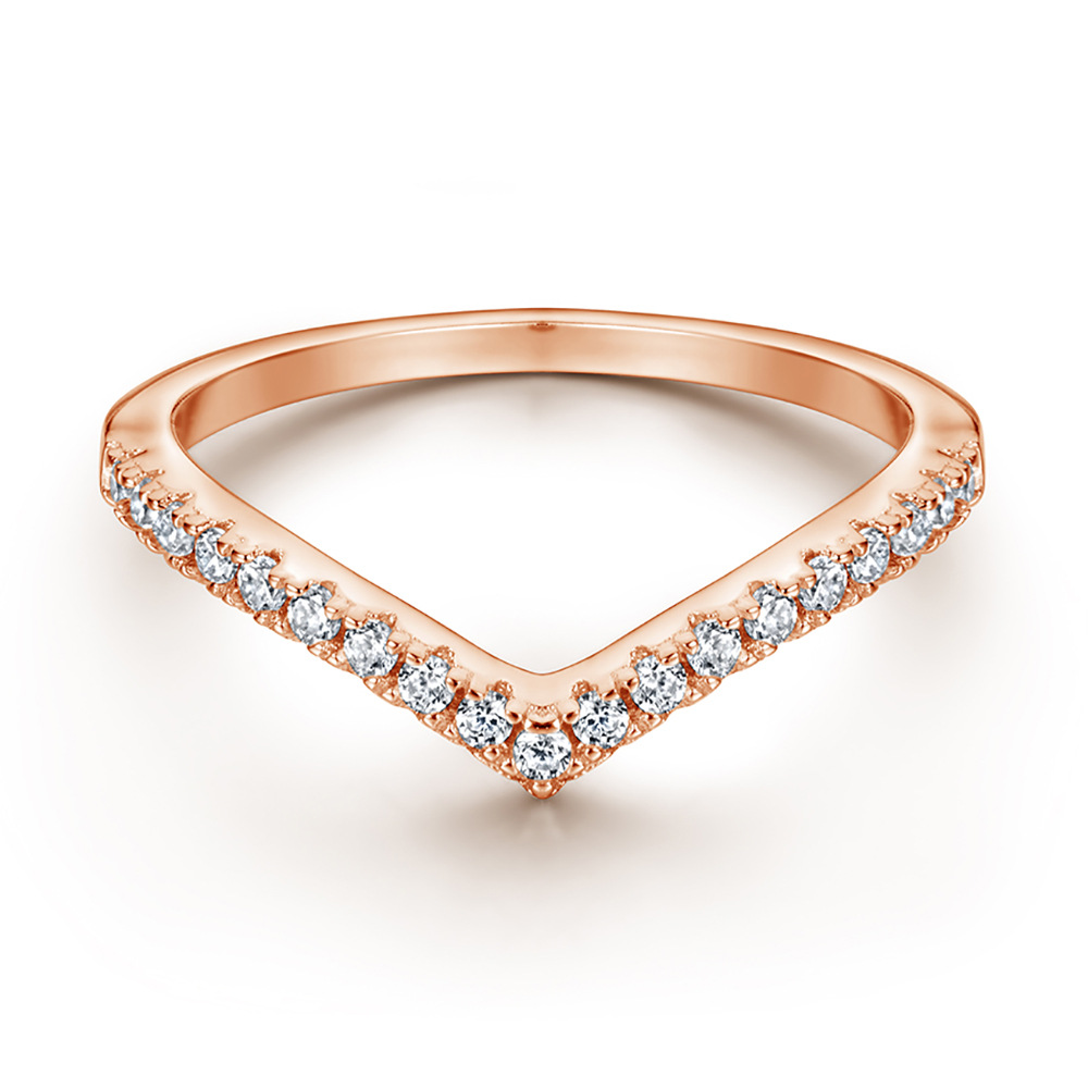 S925 Ring Pure Silver Simple V-Shaped Zircon Ring - Image 3