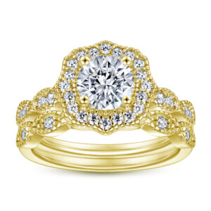 925 Sterling Silver Plated 18K Gold Imitation Diamond Ring Women's Ring Set