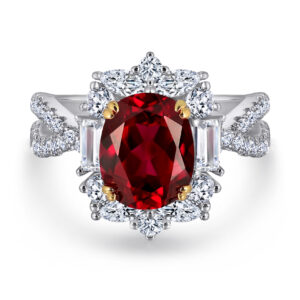 S925 sterling silver vintage ruby 2 carat high carbon diamond ring