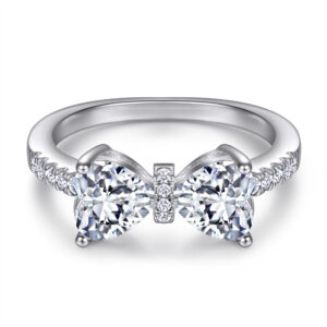 S925 sterling silver bow love ring heart shape zircon diamond ring