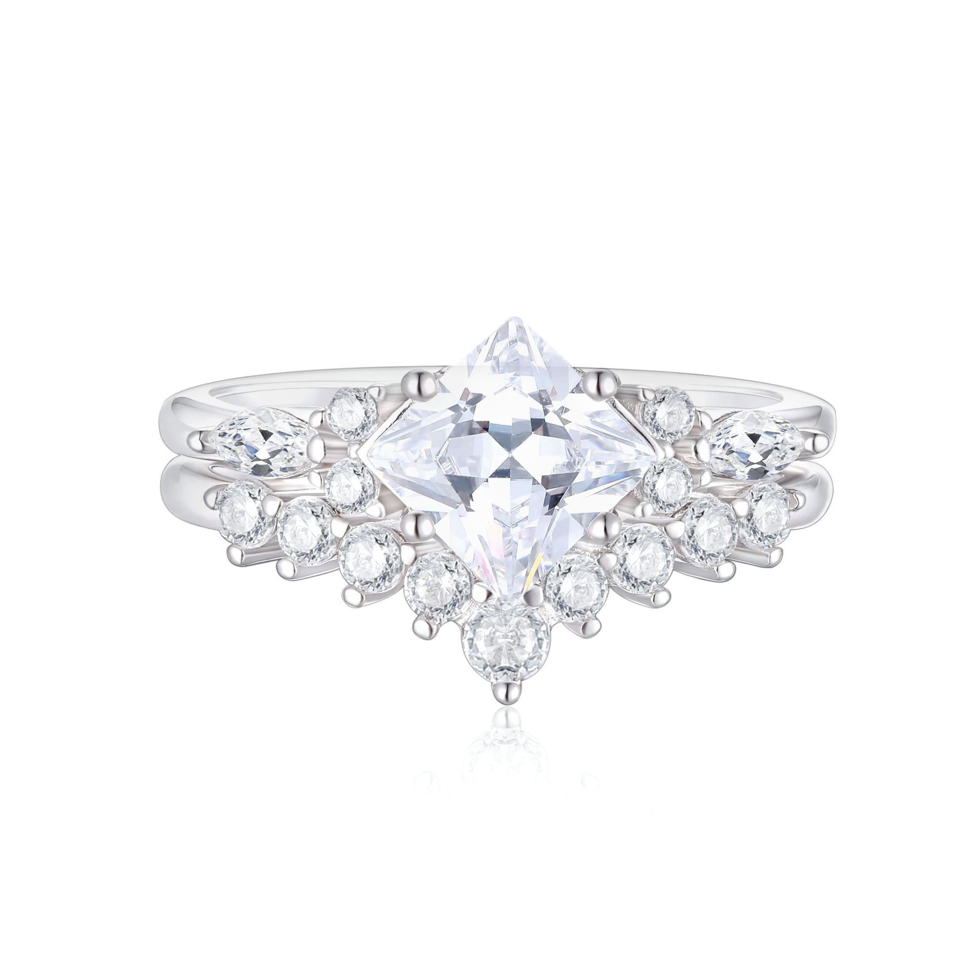 S925 sterling silver diamond wedding ring combination set