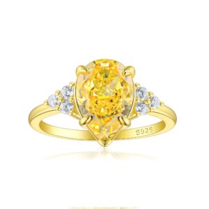 S925 silver seiko inlaid yellow diamond 4ct high carbon pear-shaped ice flower cut gold ring