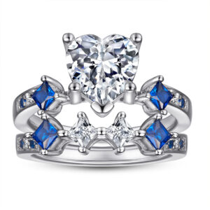 S925 sterling silver stacking ring heart shaped zircon love diamond ring set