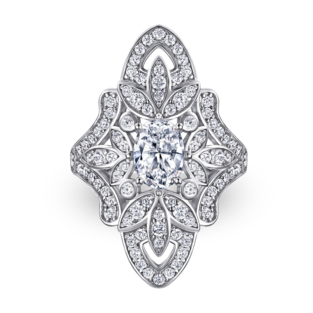 S925 sterling silver ring flower simulation diamond zircon ring - Image 3