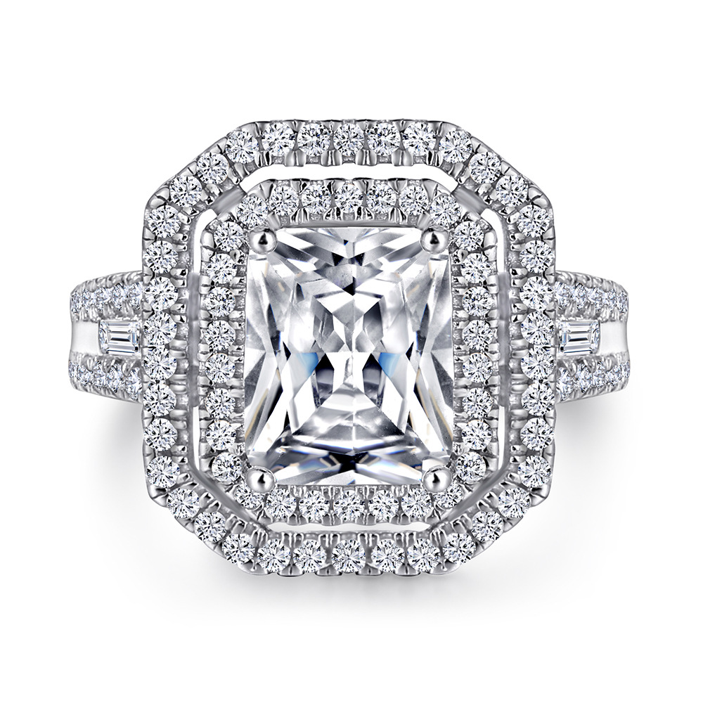 S925 sterling silver ring square zircon row diamond ring