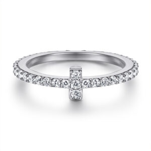 Popular s925 sterling silver ring T-shaped cross ring full of diamond rings