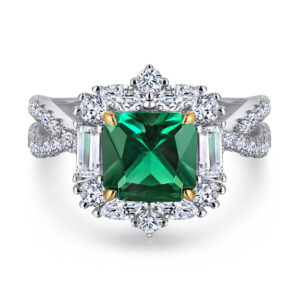 S925 sterling silver inlaid with cultivated emerald square gemstone high carbon diamond ring European and American fashion women's engagement ring