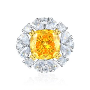 S925 silver European and American foreign trade retro index finger ring female yellow diamond zircon surrounded by light luxury ice flower 7ct high carbon diamond ring ring