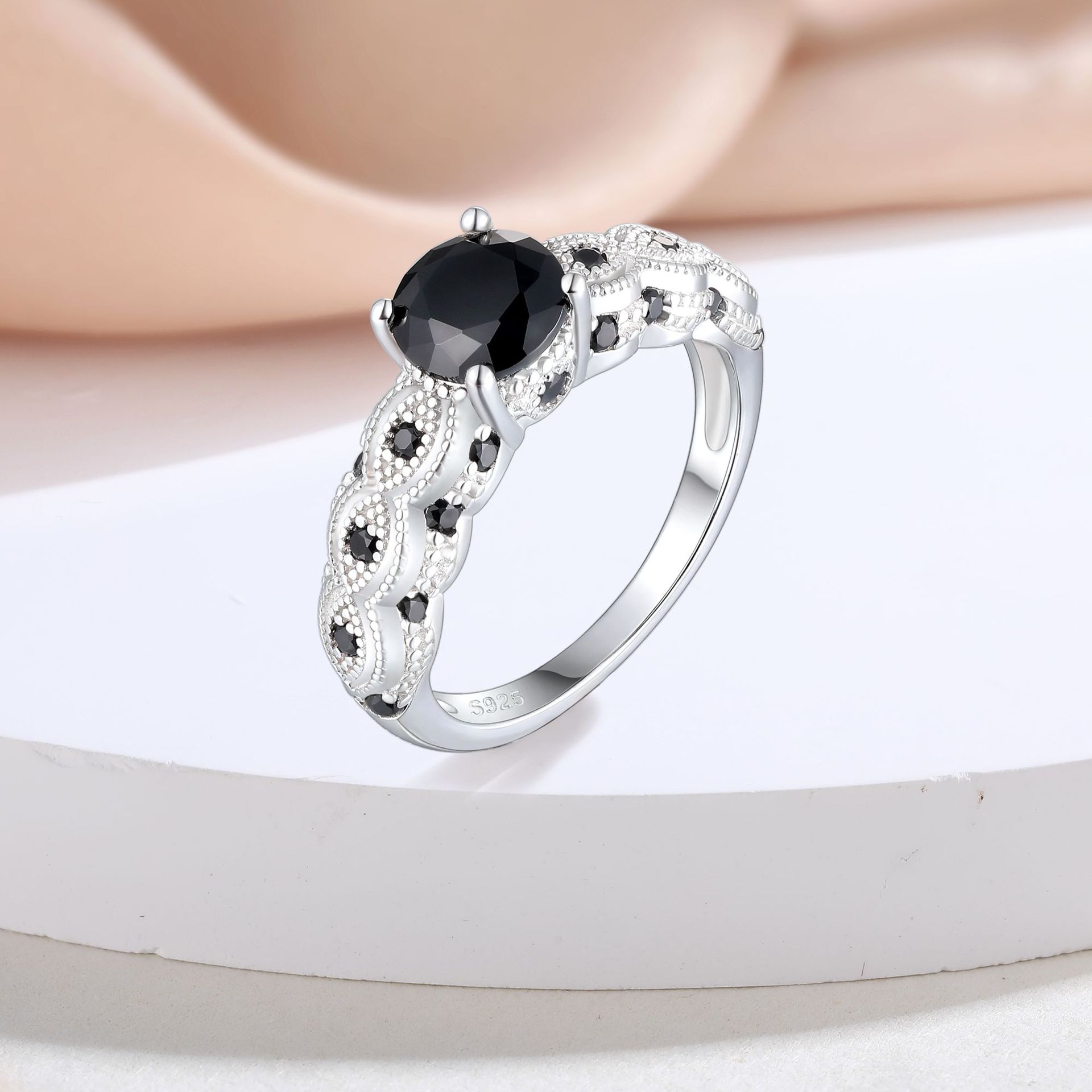 Explosive personality S925 sterling silver black nano ring women's niche high-end European and American fashion women's rings - Image 2