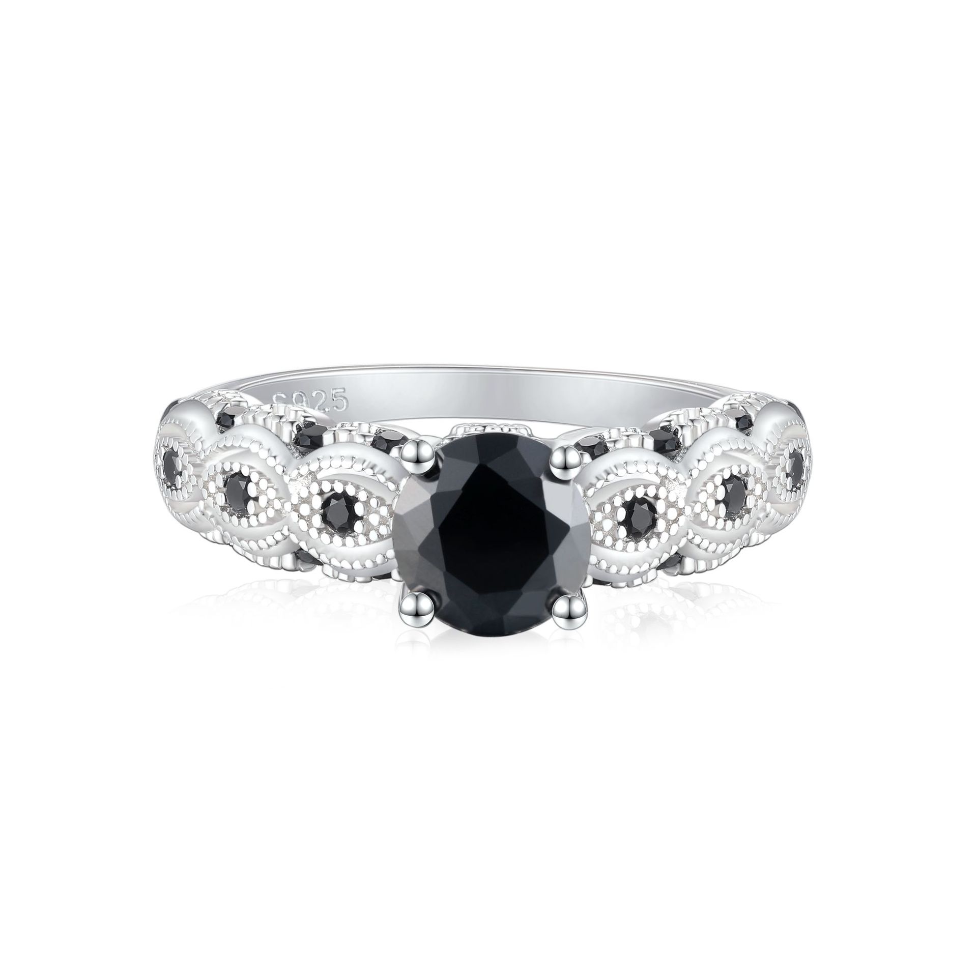 Explosive personality S925 sterling silver black nano ring women's niche high-end European and American fashion women's rings