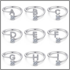 26 English letters with diamonds 925 sterling silver ring women's opening adjustable index finger ring tail ring wholesale