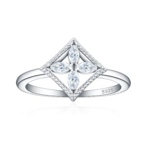 S925 silver marquise zircon clover ring high version European and American personality square diamond sterling silver women's ring cold wind