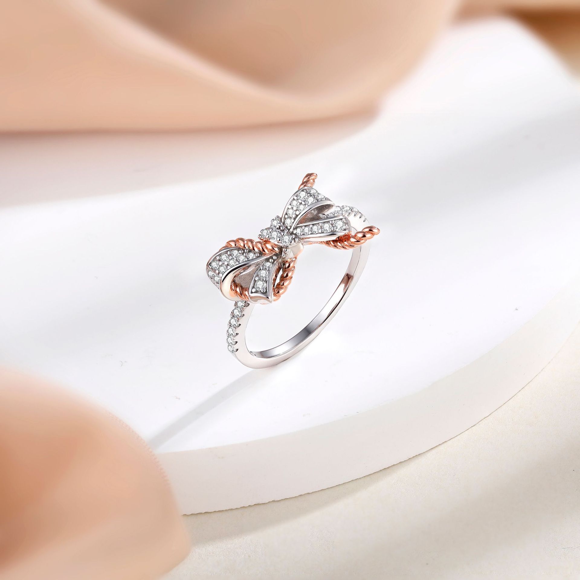S925 sterling silver zircon bow ring women's high-end sense big brand same twist women's ring European and American wedding rings - Image 4