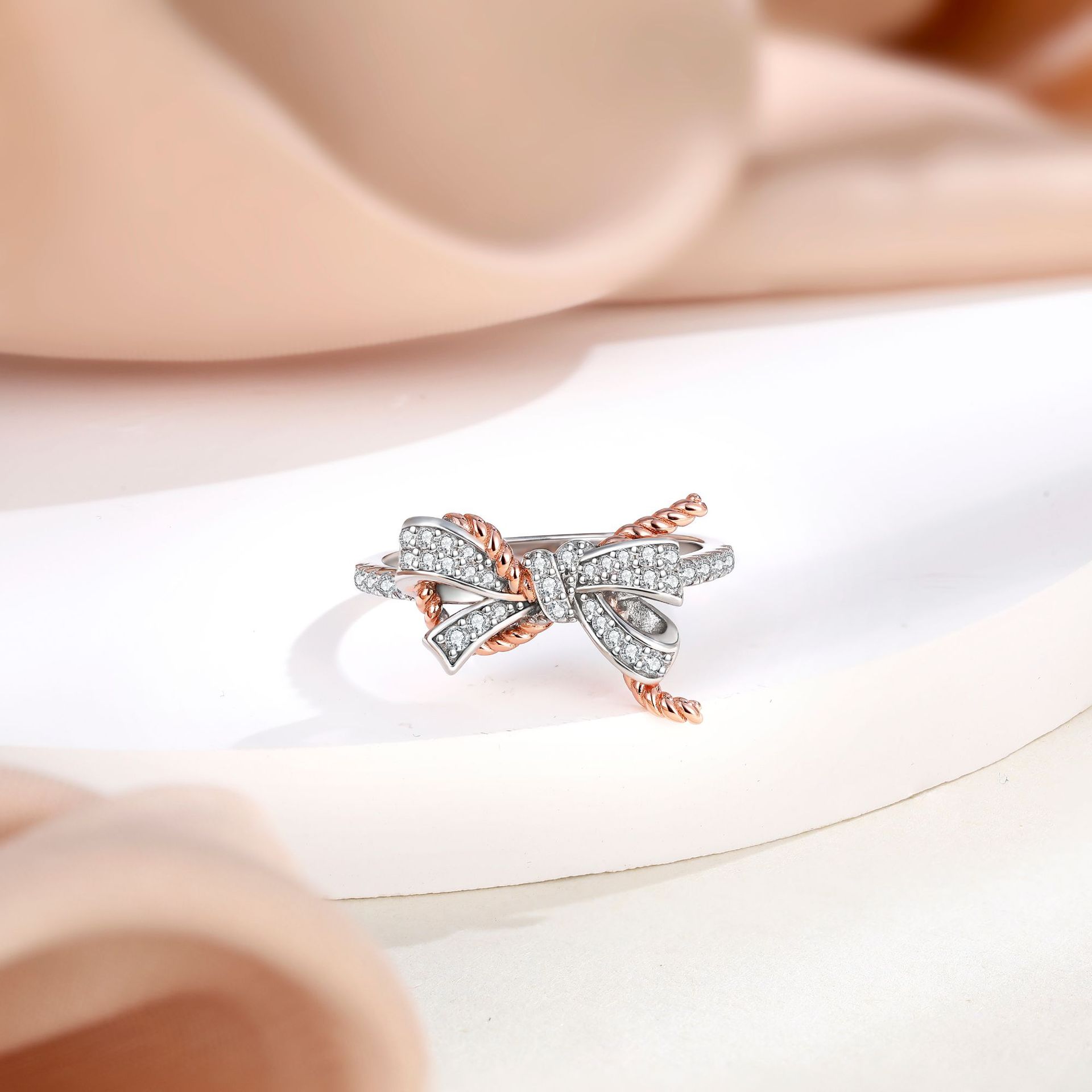 S925 sterling silver zircon bow ring women's high-end sense big brand same twist women's ring European and American wedding rings - Image 3