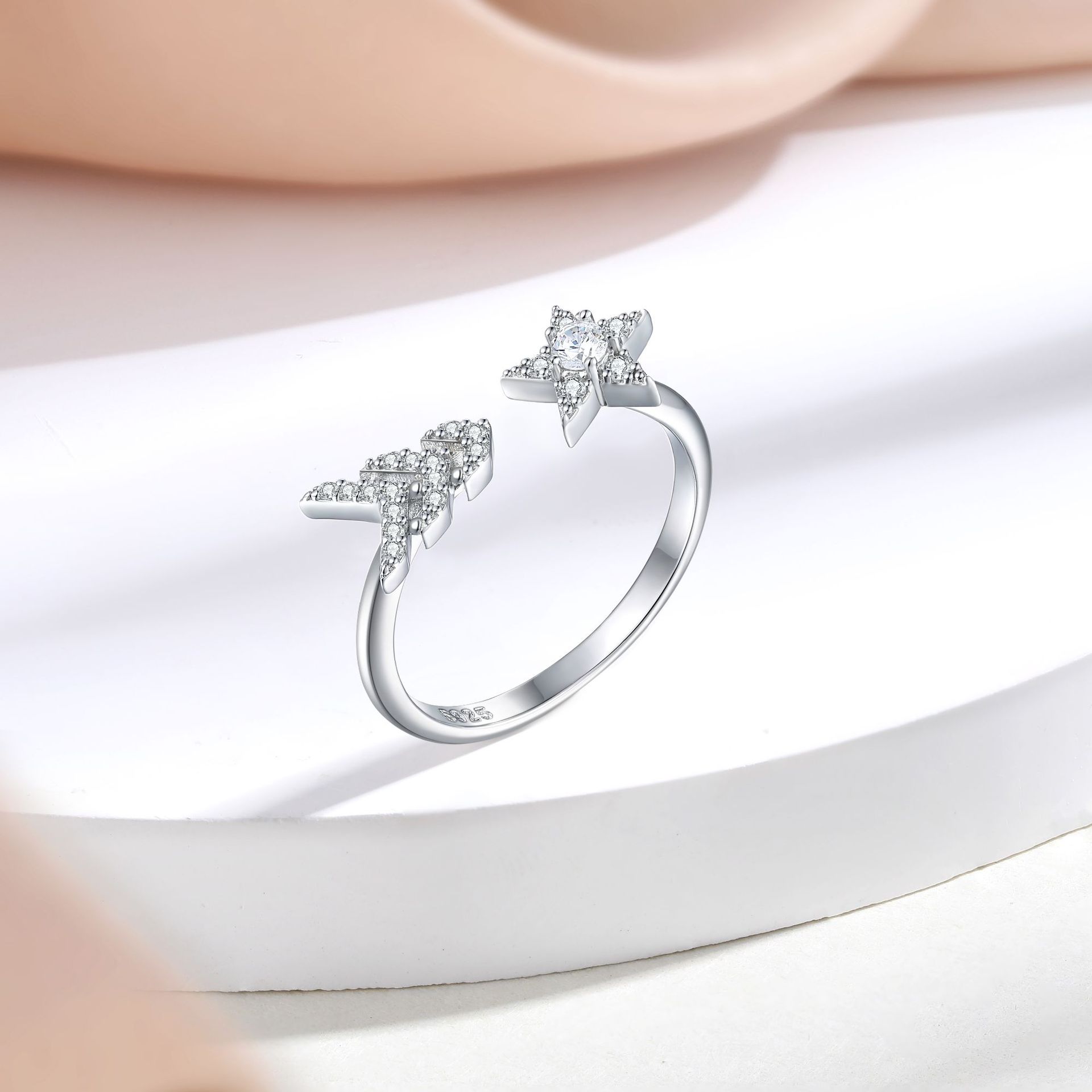 The new S925 sterling silver open ring live women's ring European and American fashion wedding ring is light and luxurious - Image 4