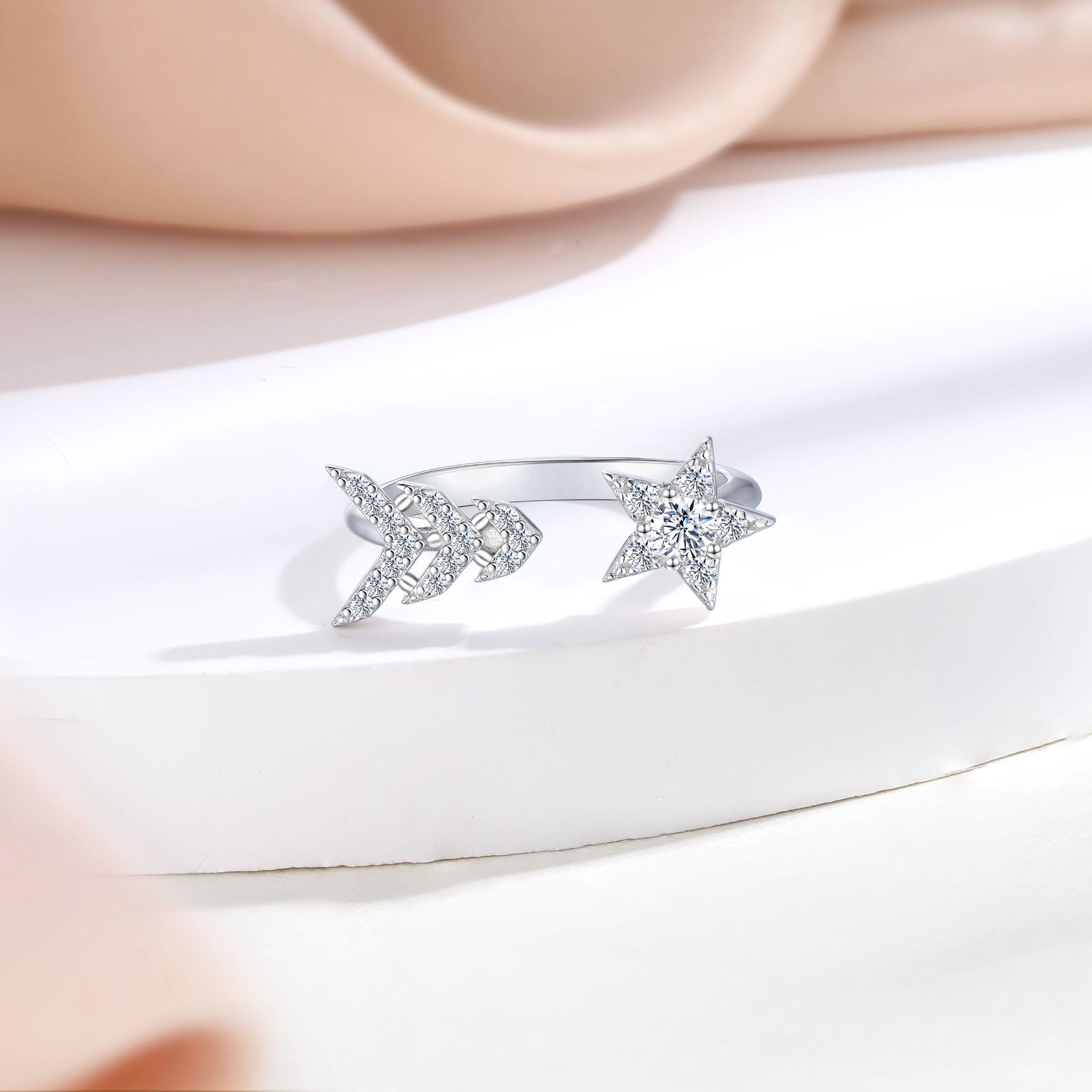 The new S925 sterling silver open ring live women's ring European and American fashion wedding ring is light and luxurious - Image 3