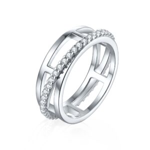 European and American fashion multi-ring sterling silver wide face rings, women's high-end sense of three-ring, personalized zircon row rings, women's rings