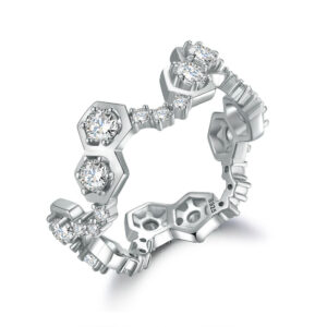 Personality 925 sterling silver honeycomb ring women's niche design sense zircon women's ring