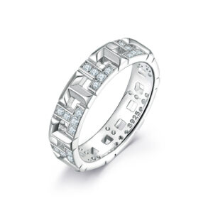 European and American 925 sterling silver hollow T letter women's ring women's niche design zircon women's ring