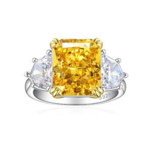 S925 Sterling Silver Ice Flower Cut Gemstone Colored Stone Ring Women's Niche Luxury High Carbon Diamond 8 Carat Square Diamond Women's Ring