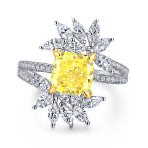 European and American S925 sterling silver yellow diamond luxury ice flower high carbon diamond gemstone exaggerated colored gem ring female niche light luxury