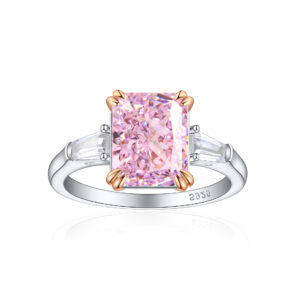 European and American 4ct Ice Flower Cut High Carbon Diamond Ring Women's S925 Sterling Silver Light Luxury Exquisite Square Diamond Pink Diamond Women's Ring Sense of Luxury