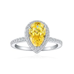 S925 silver fashion pear-shaped 3 carat high carbon diamond yellow diamond simple Seiko ice flower color treasure ring women's light luxury