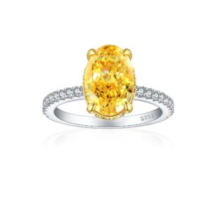 S925 sterling silver European and American 4.5ct yellow diamond high carbon diamond ice flower cut ring women's light luxury high-end sense 4.5 carat women's ring