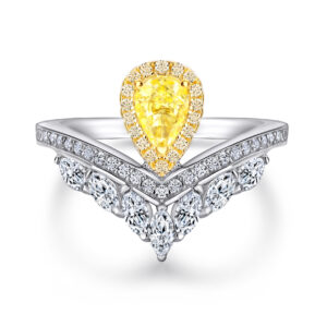 S925 Silver Drop Shape Yellow Diamond Ladies Engagement Wedding High Carbon Diamond Ring Ring Crown V-Shaped Marquise Zircon
