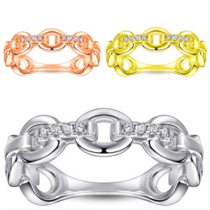 Hot Sale 925 Silver Chain Rings Women's Ins Tide Europe and America Rose Gold Plated Hollow Zircon Women's Rings