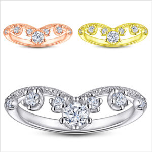 New Ring Women's 925 Silver Micro Inlaid Zircon Crown V-Ring Hand Jewelry Manufacturers Wholesale