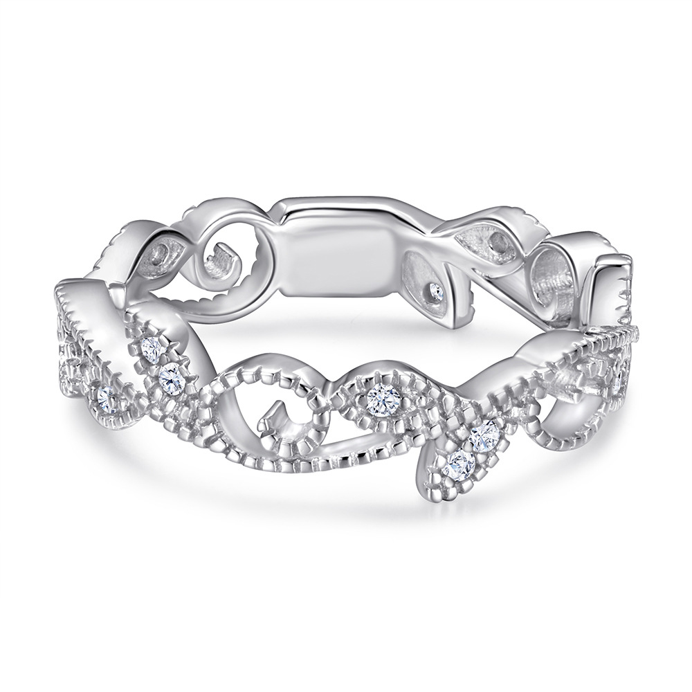Popular S925 Silver Ring Women's European and American Fashion Flowers and Leaves Micro-inlaid Zircon Women's Ring - Image 4