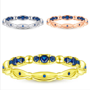 New hand-decorated S925 sterling silver women's ring, full circle, blue zircon row ring, index finger ring