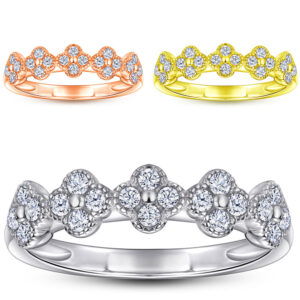 S925 sterling silver row diamond four-leaf clover ring women's simple light luxury micro inlaid index finger ring silver jewelry manufacturers wholesale