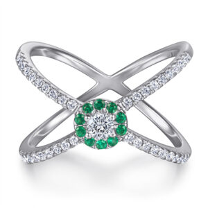 Hot sale women's green zircon French circle cross exaggerated ring contains 925 sterling silver