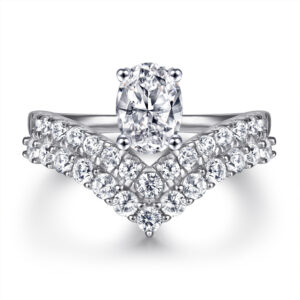 New 925 sterling silver ring micro set AAA zircon V-shaped double row 1 carat diamond ring women's niche high-end